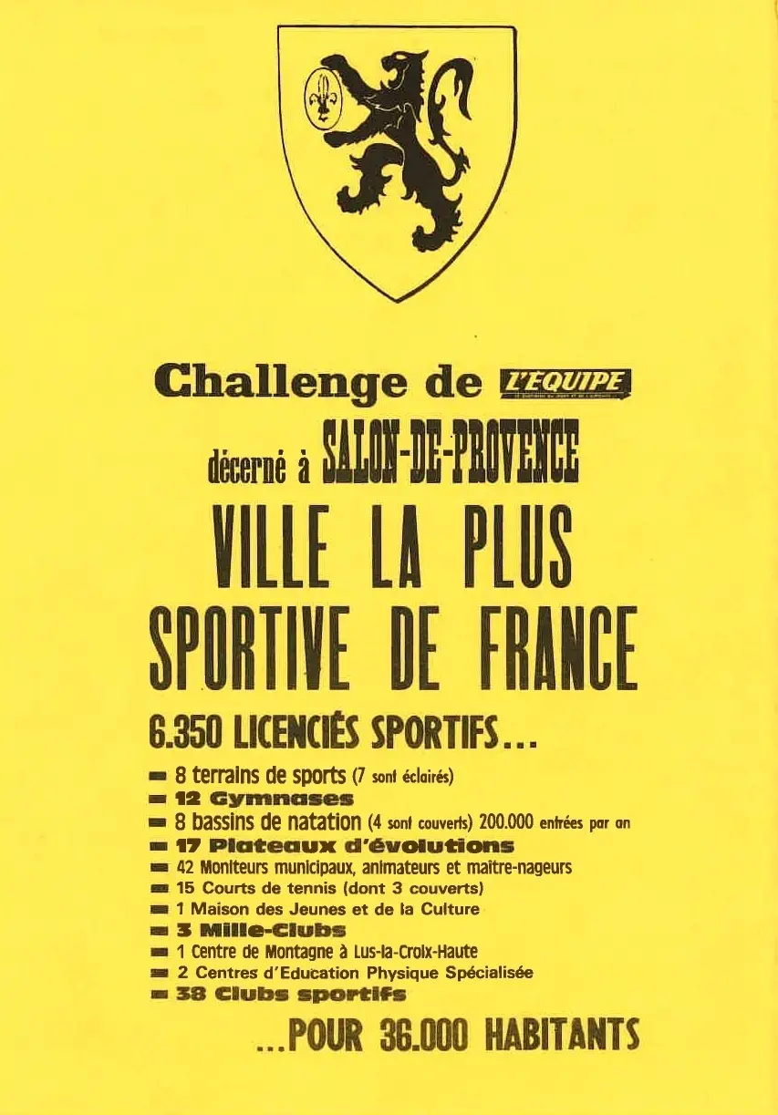 Archive L'équipe : Salon-de-Provence designé comme la ville la pmlus sportive de France en 1976